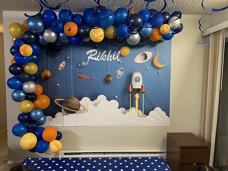 DORCEV 7x5ft Cartoon Spaceship Photography Backdrop Kids Boys Space Theme Birthday Party Background Universe Planet Mysterious Galaxy School Activity Pupils Shoots Video Props - Image 4